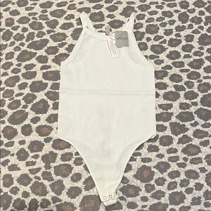 NWT White ribbed Thong Bodysuit